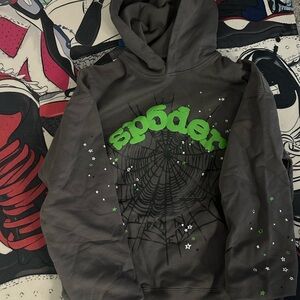 Gray Hoodie with Green Spider Design